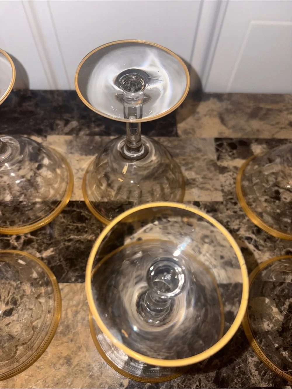 Vintage Gold-Rimmed Encrusted Etched Glass Coupe (Set of 6)